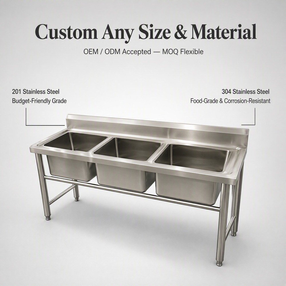 3-Compartment Stainless Steel Sink — available configurations