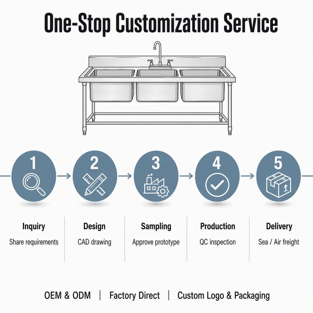 3-Compartment Stainless Steel Sink — OEM/ODM customization process