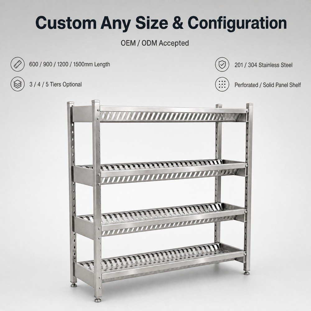 4-Tier Stainless Steel Shelf with Punched Panels — available configurations