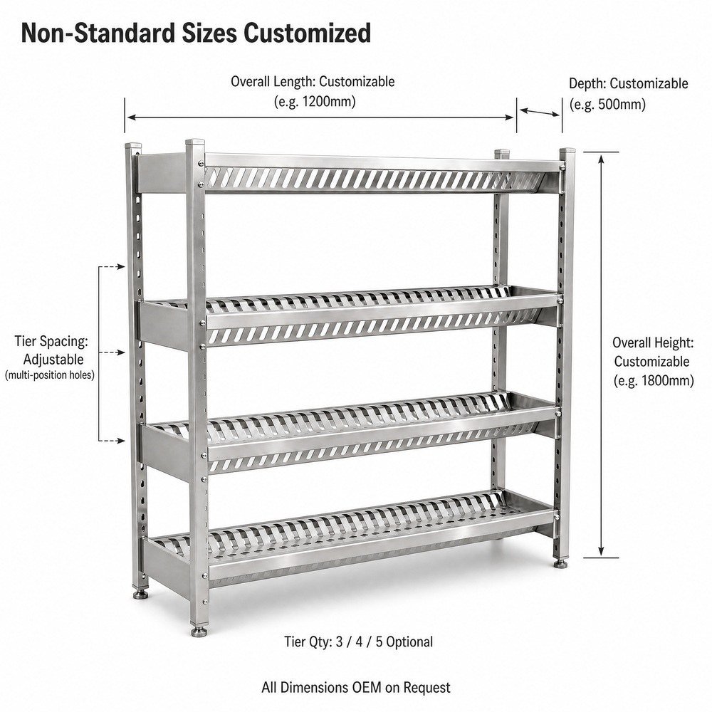 4-Tier Stainless Steel Shelf with Punched Panels — dimensions