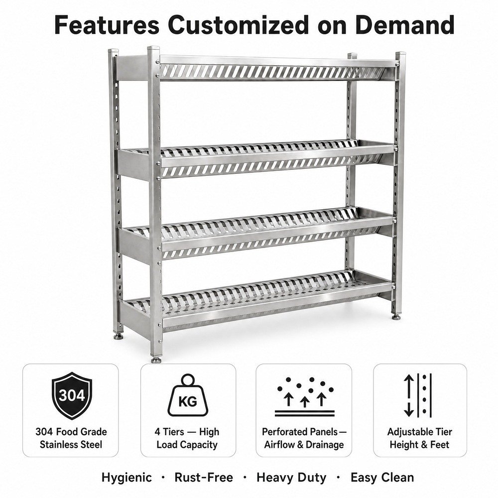 4-Tier Stainless Steel Shelf with Punched Panels — key features
