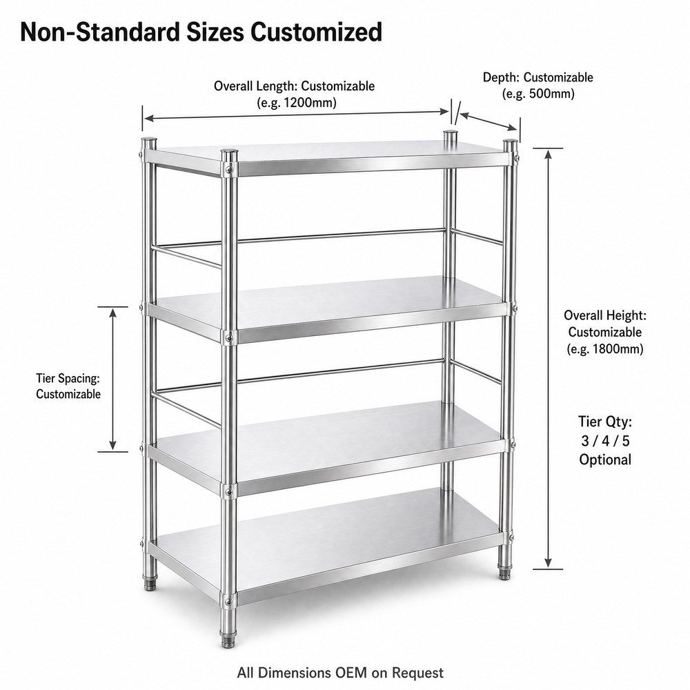 4-Tier Stainless Steel Shelf with Solid Panels — dimensions