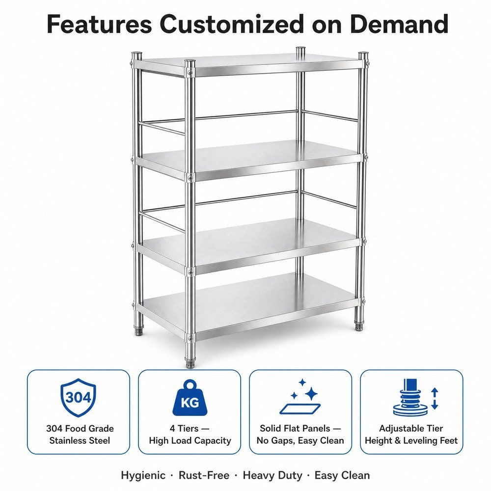 4-Tier Stainless Steel Shelf with Solid Panels — key features