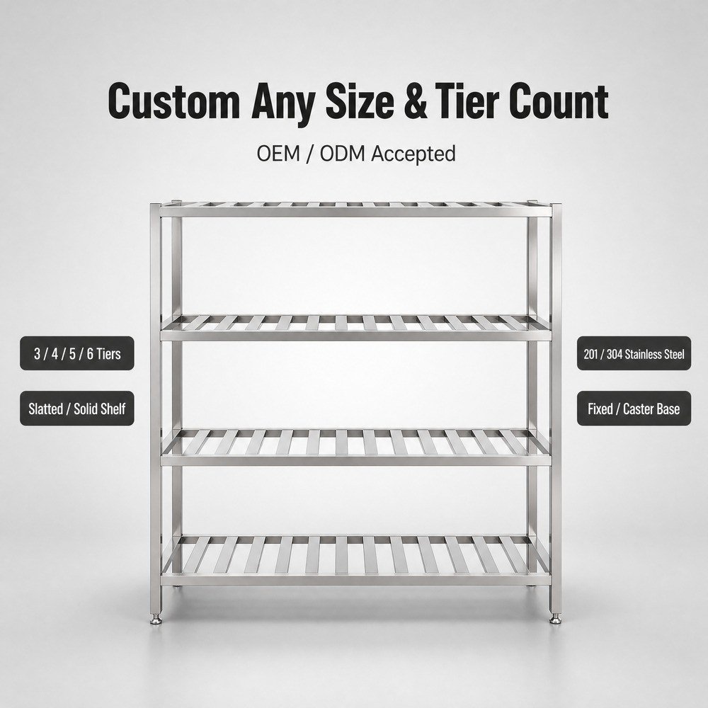 4-Tier Stainless Steel Storage Shelf — available configurations