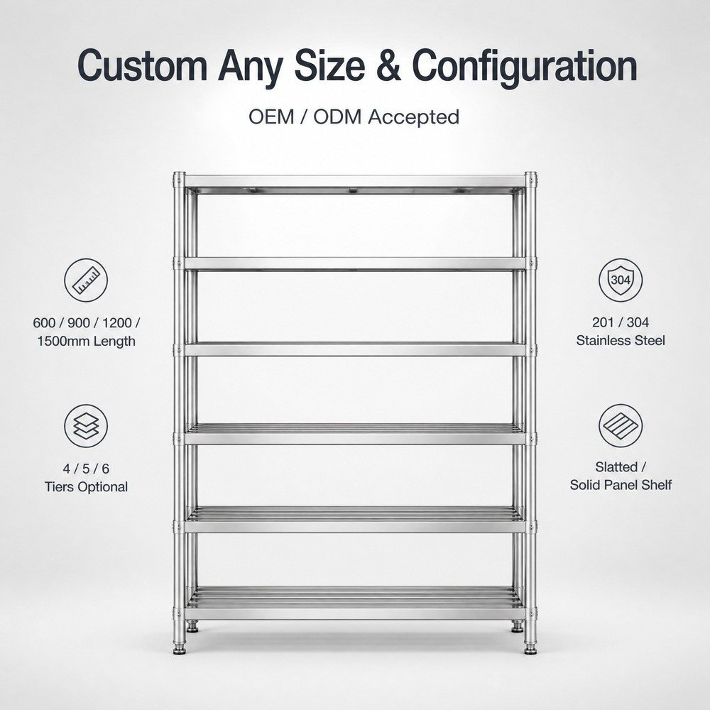 5-Tier Stainless Steel Storage Shelf — available configurations