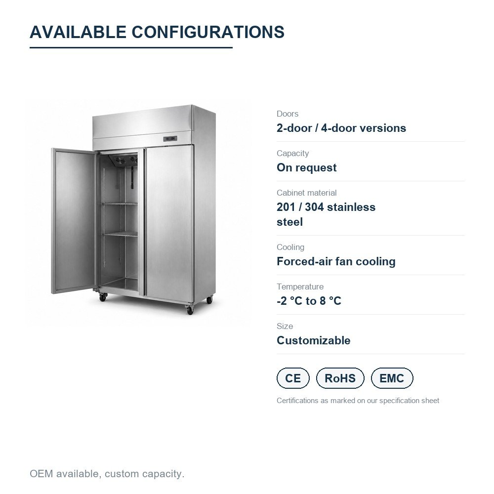 Commercial 2-Door Stainless Steel Refrigerator — available configurations