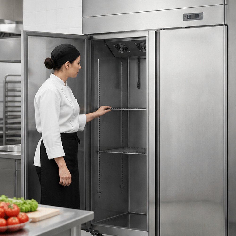 Commercial 2-Door Stainless Steel Refrigerator — in commercial kitchen