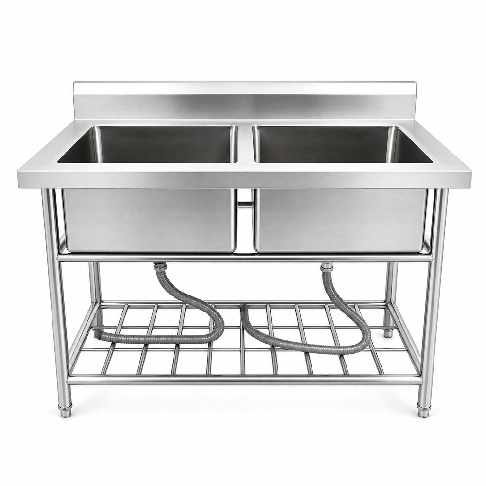Commercial Double Bowl Stainless Steel Sink with Stand — product overview