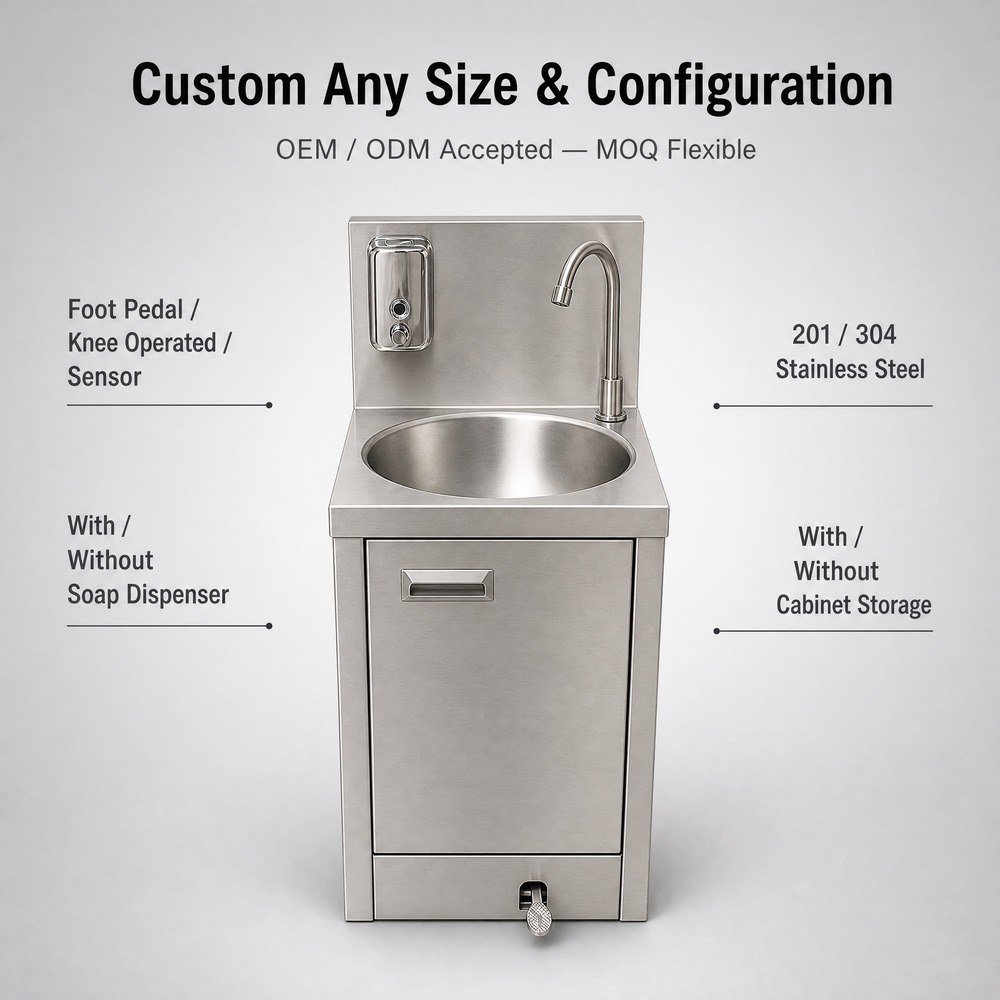 Commercial Hand Wash Sink with Foot Pedal — available configurations