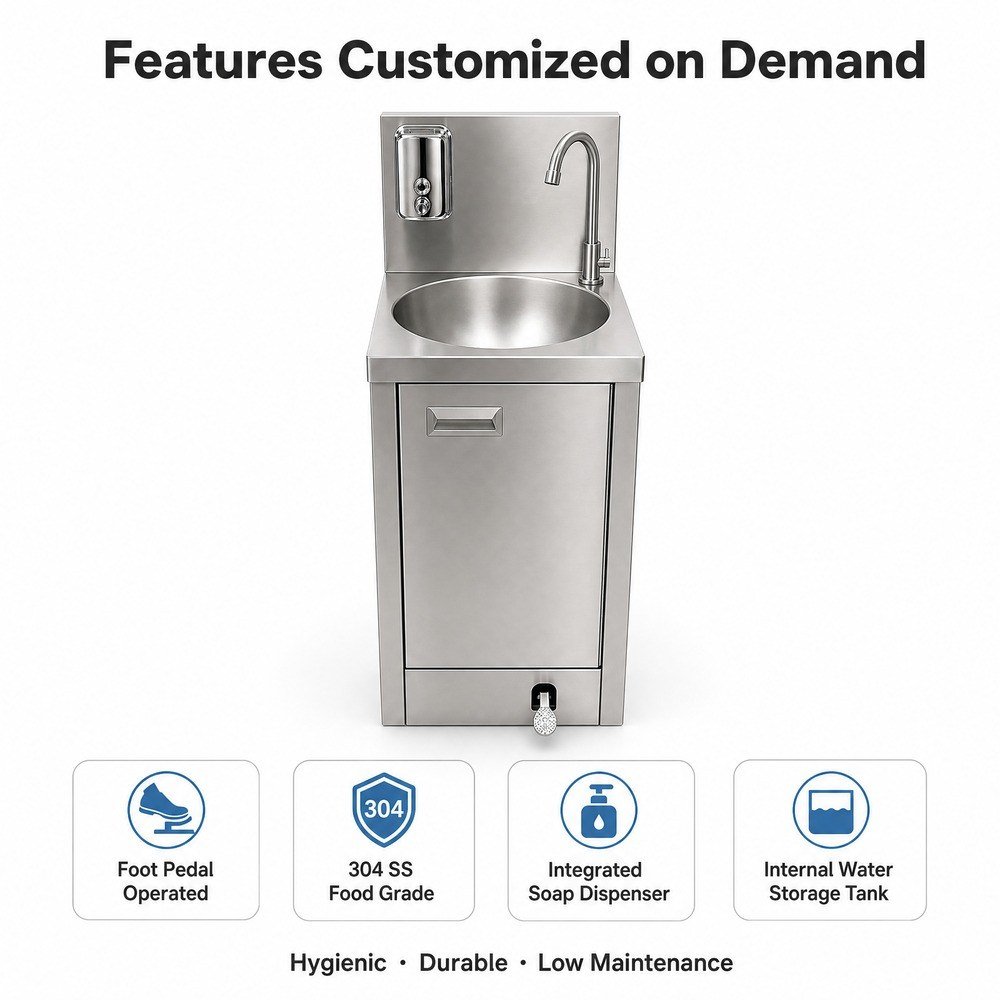Commercial Hand Wash Sink with Foot Pedal — key features