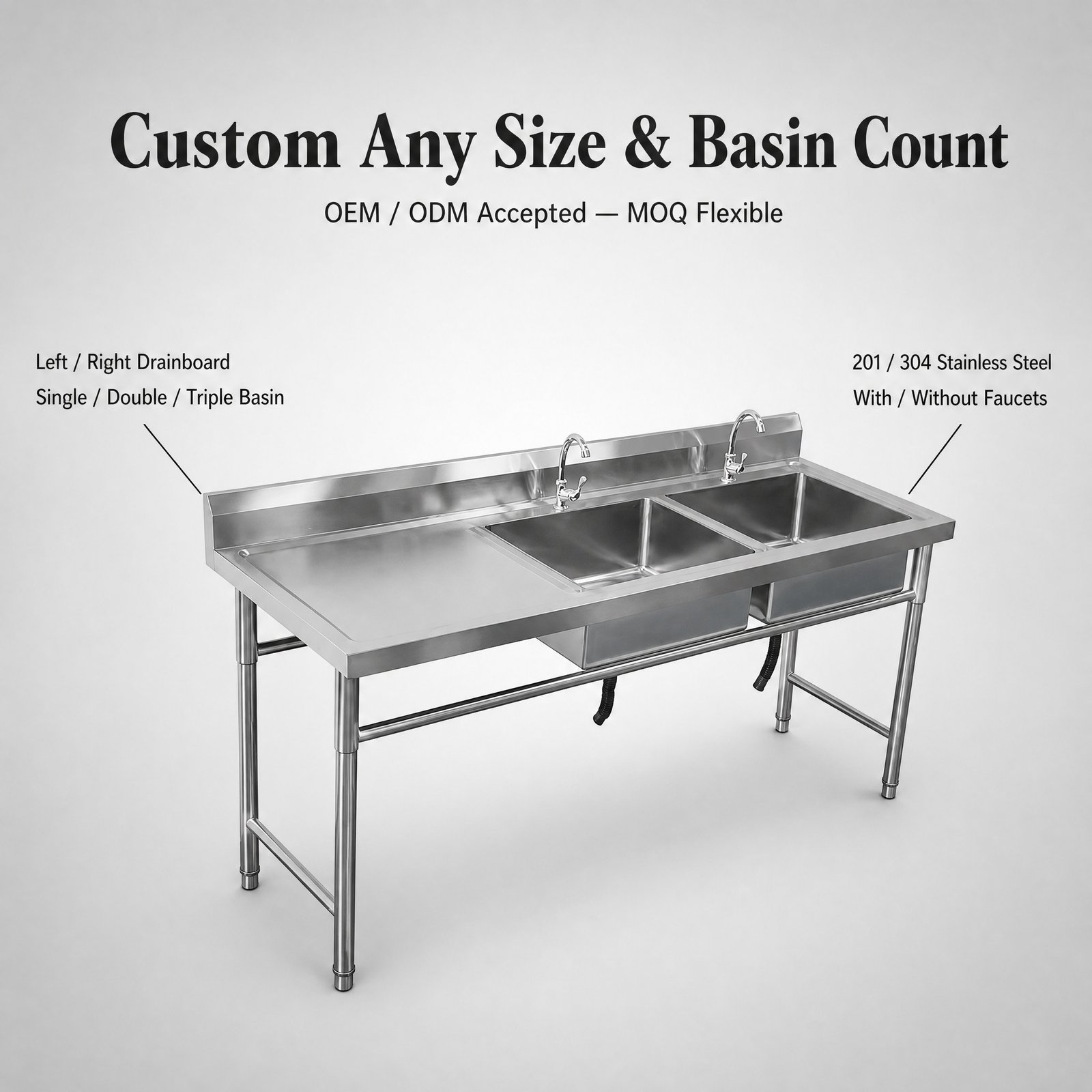Double Bowl Sink with Left Drainboard — available configurations