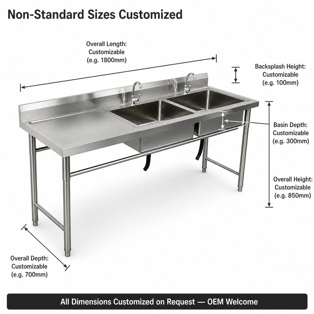 Double Bowl Sink with Left Drainboard — dimensions