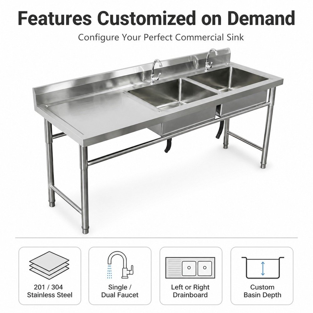 Double Bowl Sink with Left Drainboard — key features