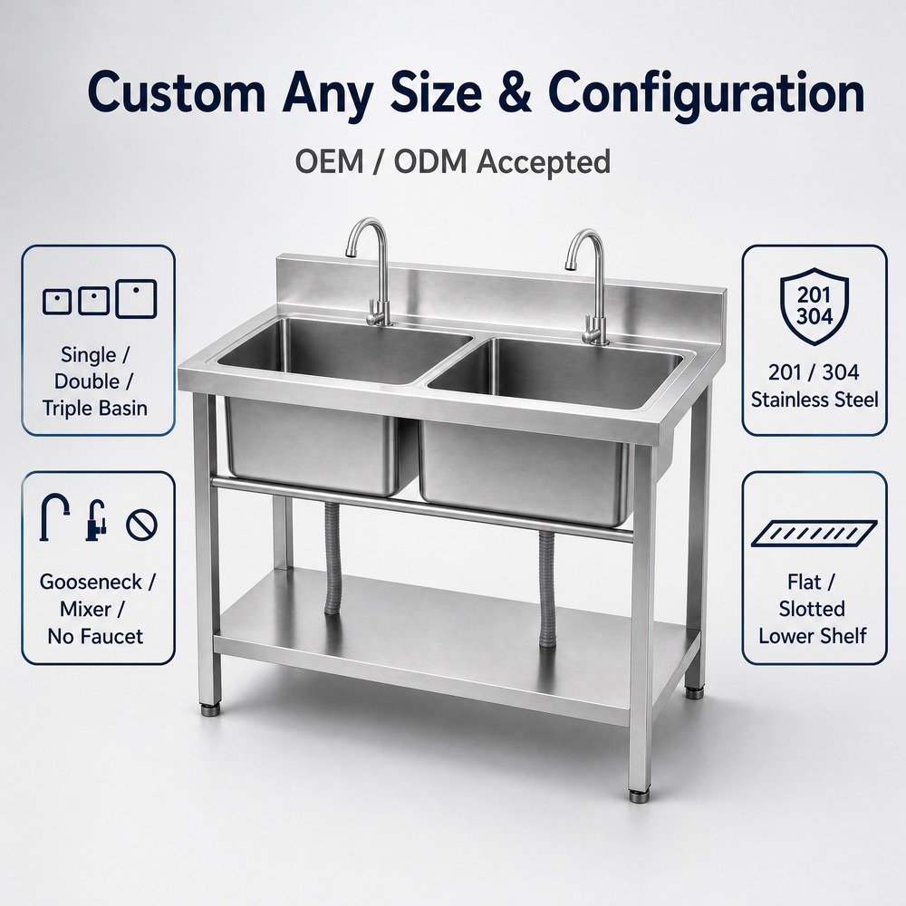 Double Bowl Sink with Two Faucets — available configurations