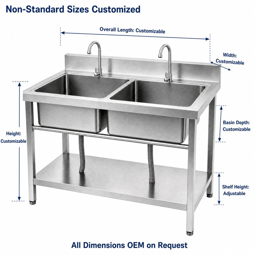 Double Bowl Sink with Two Faucets — dimensions