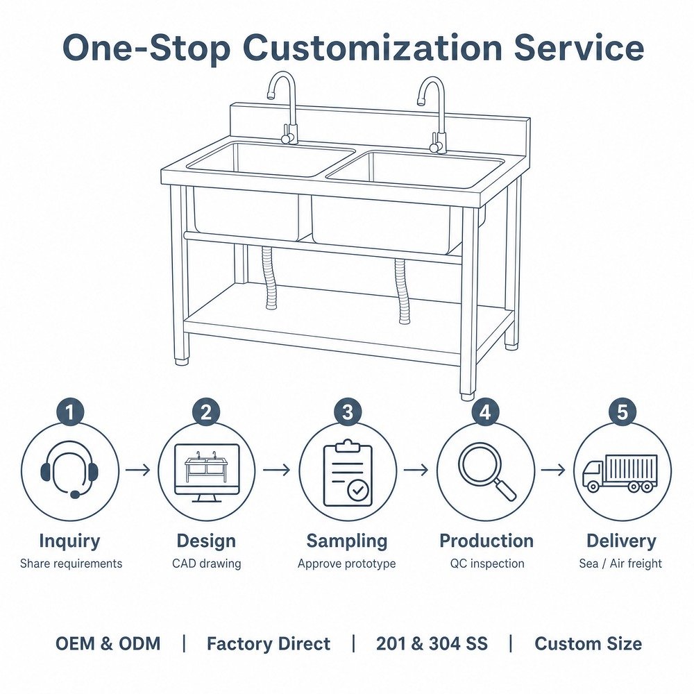 Double Bowl Sink with Two Faucets — OEM/ODM customization process