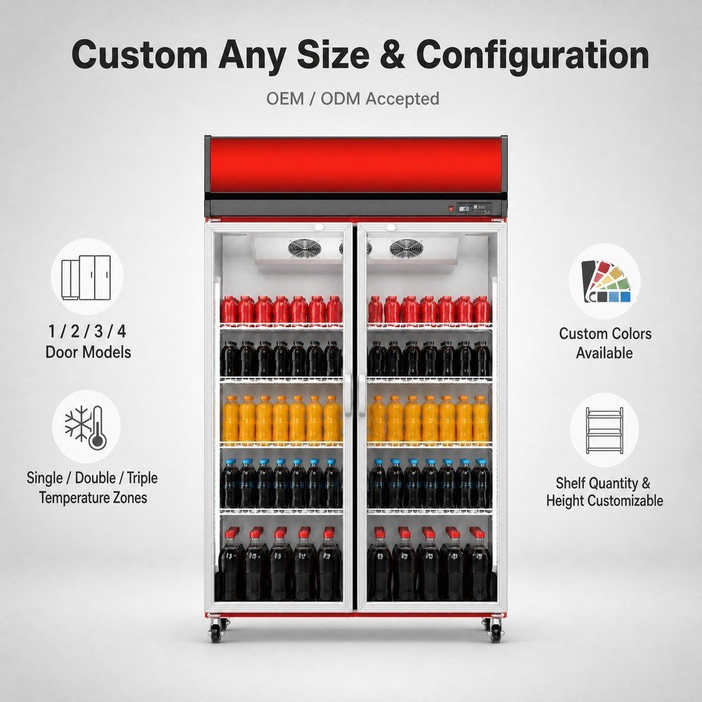 Double Door Glass Beverage Cooler — available configurations