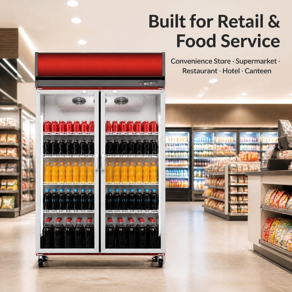 Double Door Glass Beverage Cooler — in store