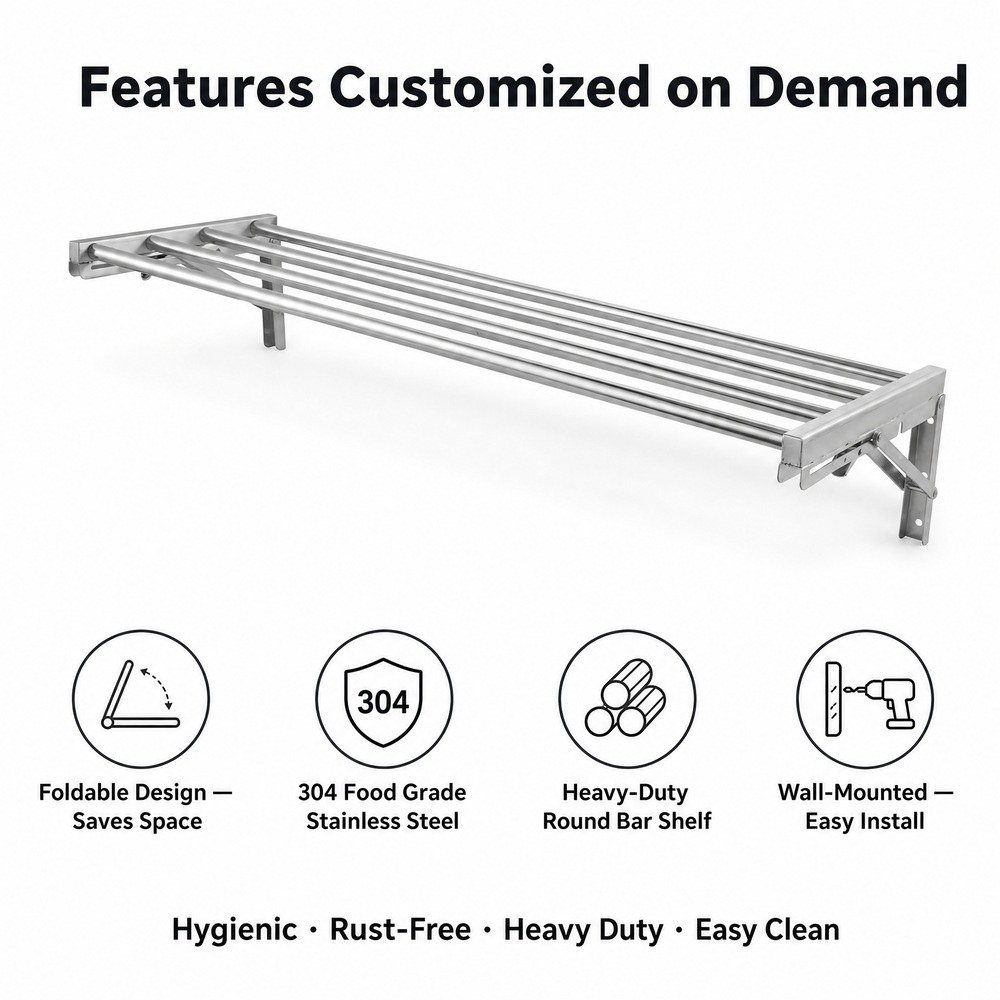 Foldable Wall-Mounted Stainless Steel Shelf — key features