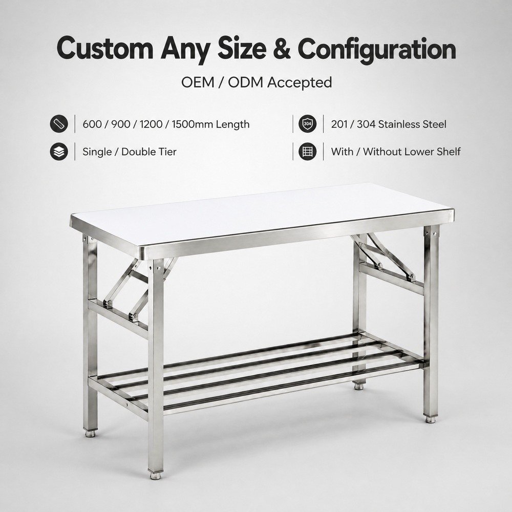 Folding Stainless Steel Work Table — available configurations