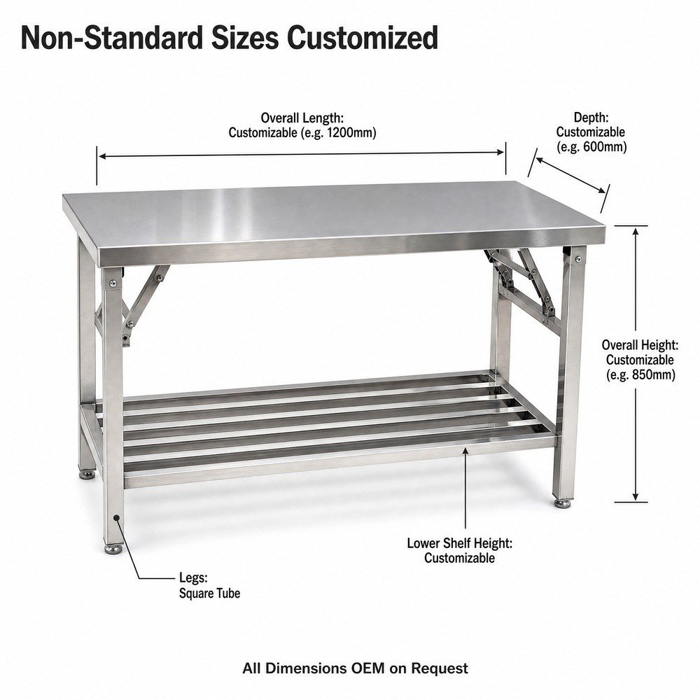 Folding Stainless Steel Work Table — dimensions