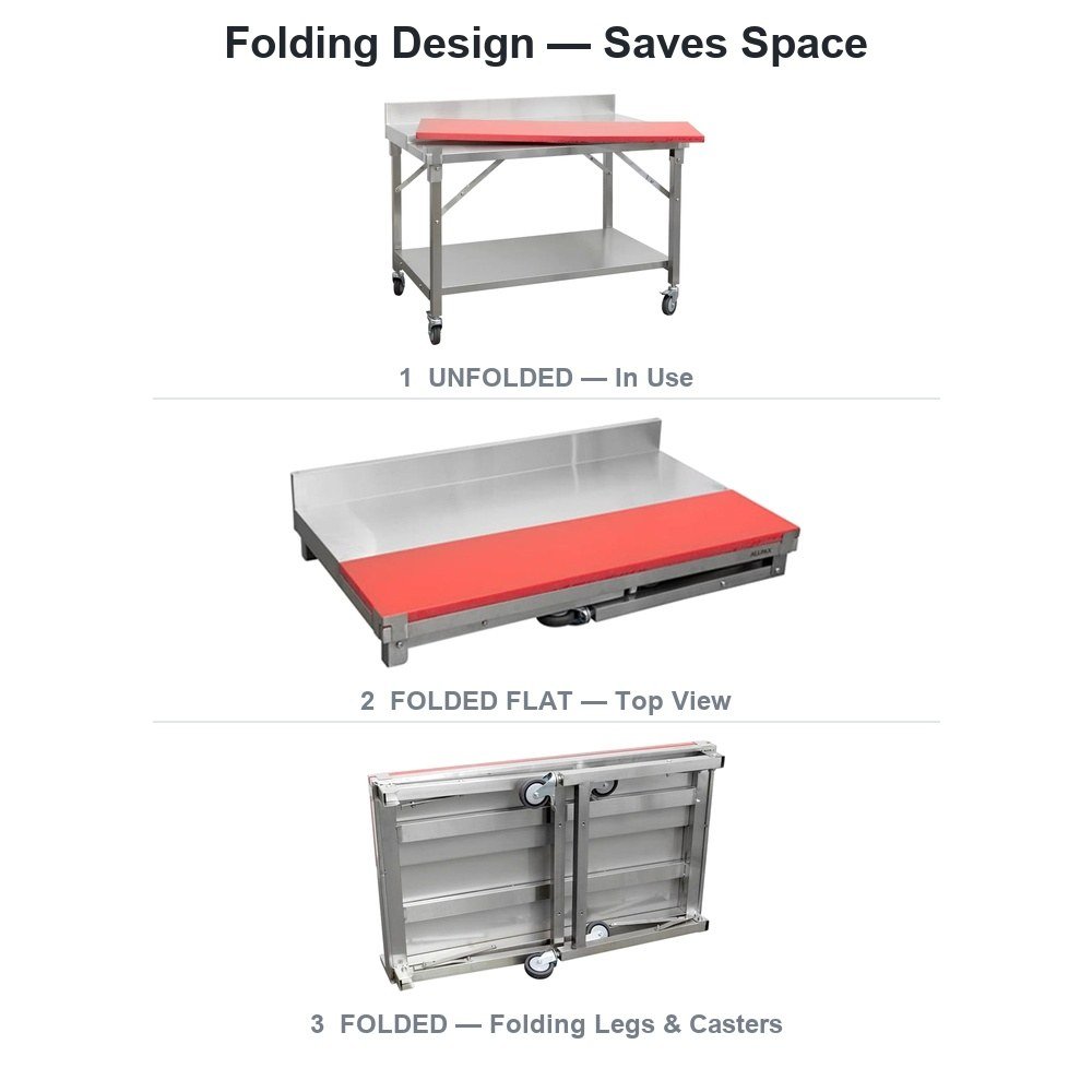 Folding Stainless Steel Work Table with Cutting Board — dimensions