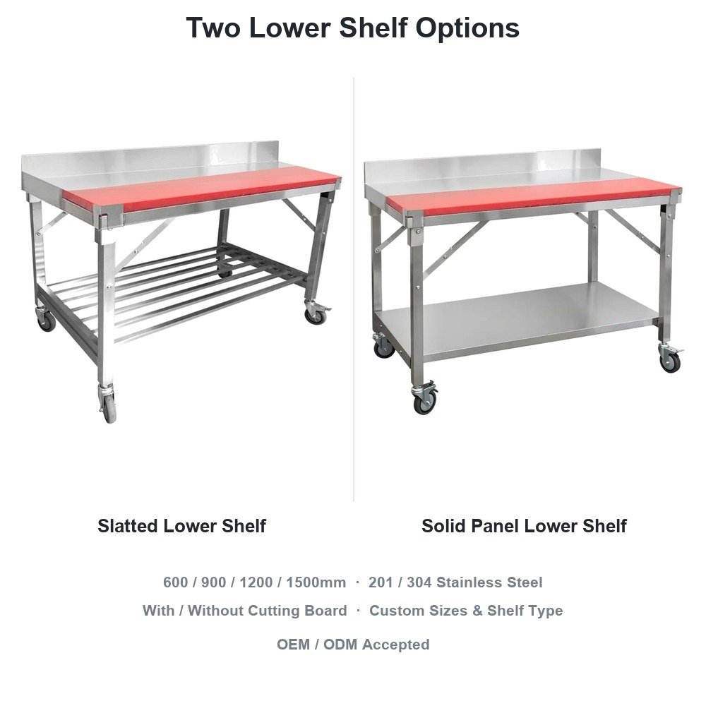 Folding Stainless Steel Work Table with Cutting Board — available configurations