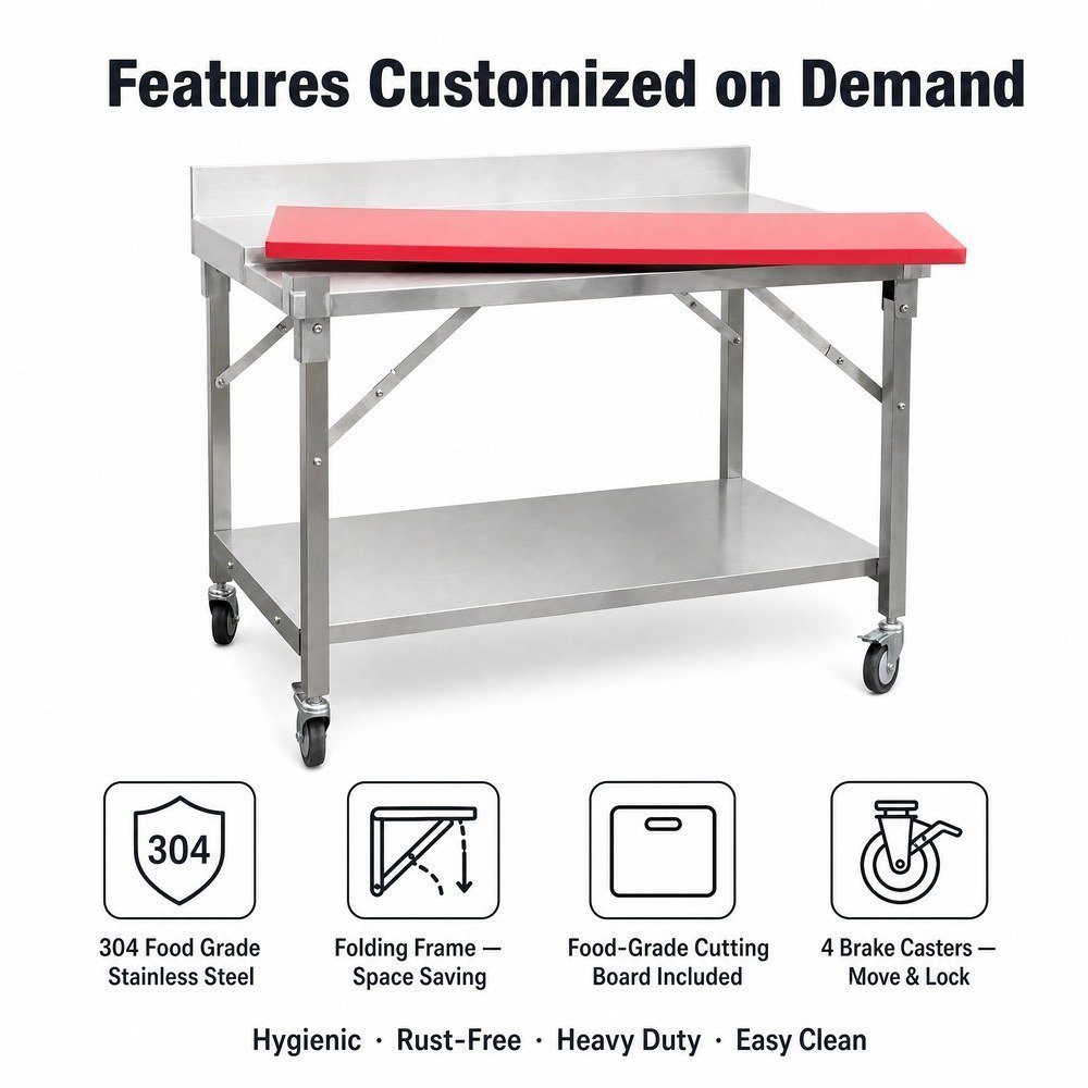 Folding Stainless Steel Work Table with Cutting Board — key features