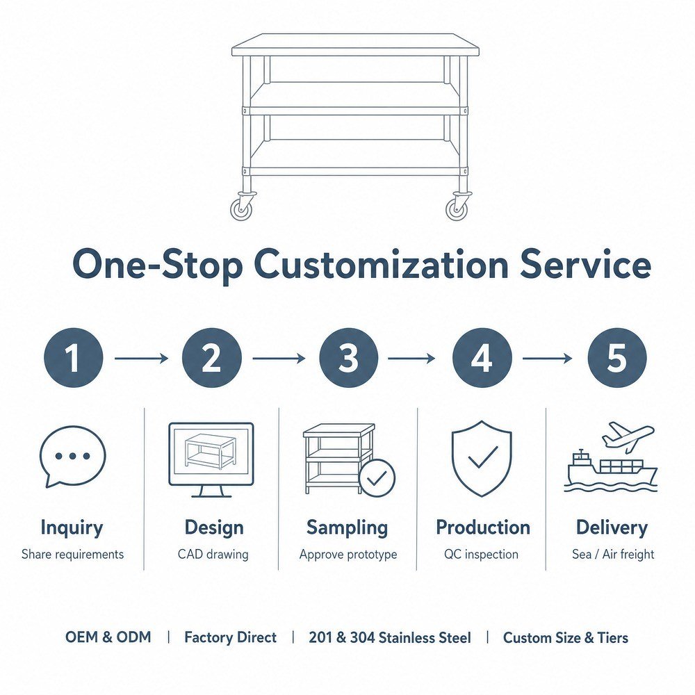 Mobile 3-Tier Stainless Steel Work Table — OEM/ODM customization process