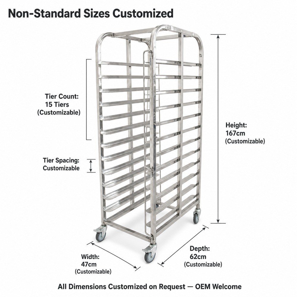 Mobile Sheet Pan Rack Trolley &mdash; dimensions