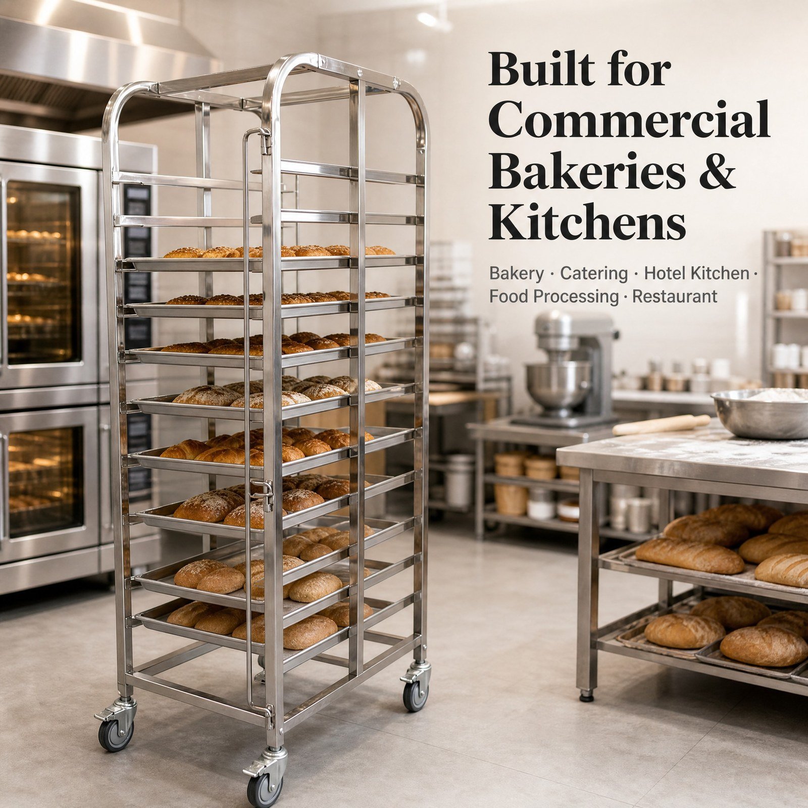 Mobile Sheet Pan Rack Trolley &mdash; in use