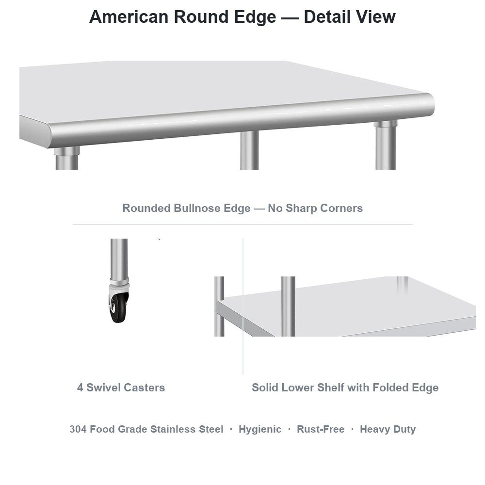 Mobile Stainless Steel Work Table — available configurations