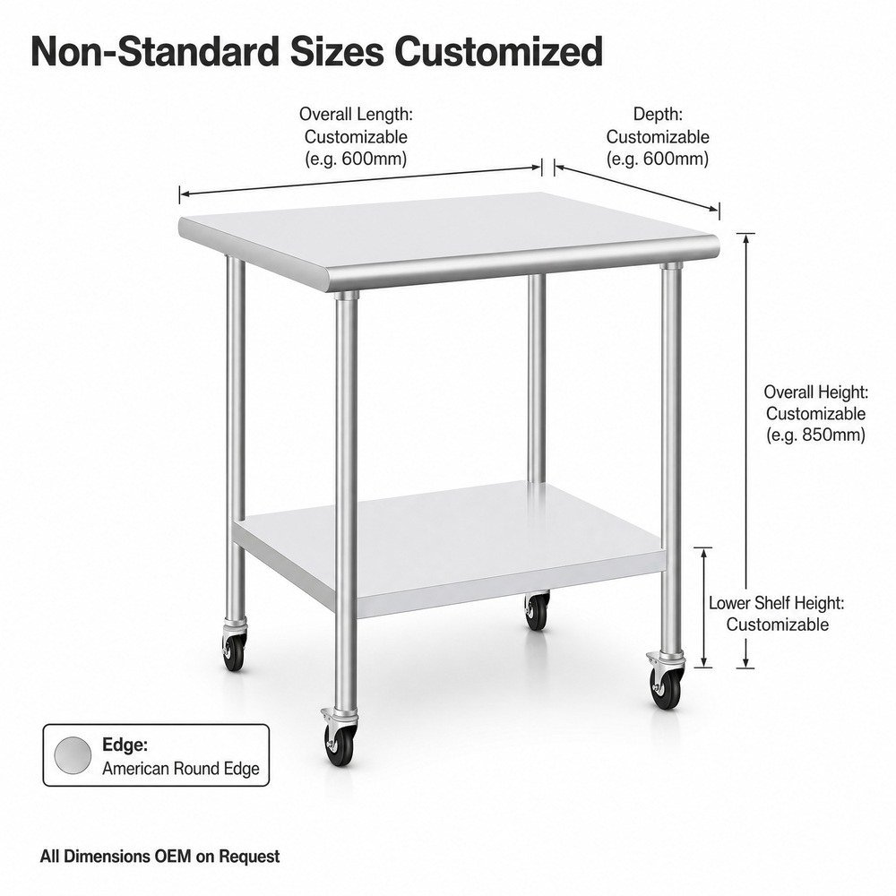 Mobile Stainless Steel Work Table — dimensions
