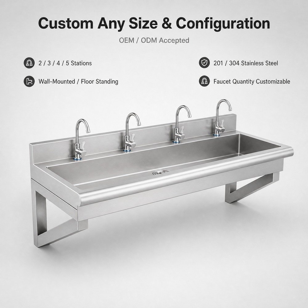Multi-Station Trough Sink — available configurations