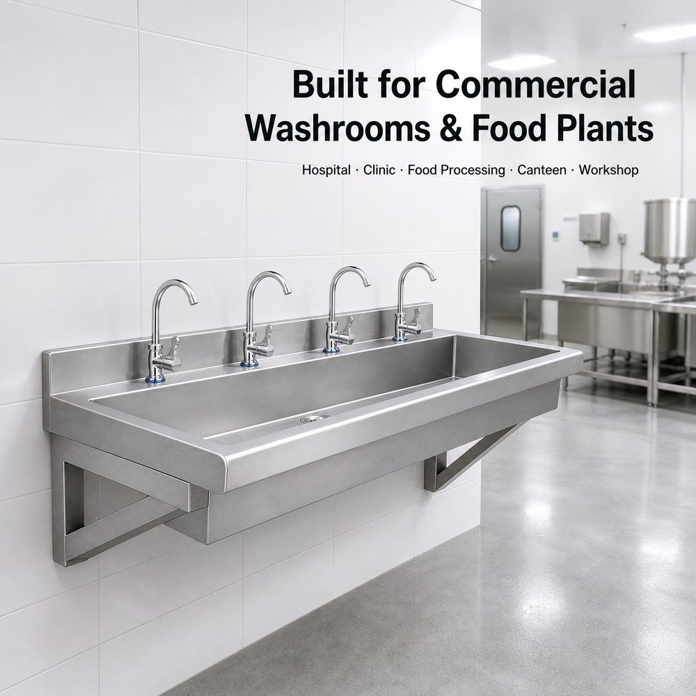 Multi-Station Trough Sink — in commercial kitchen