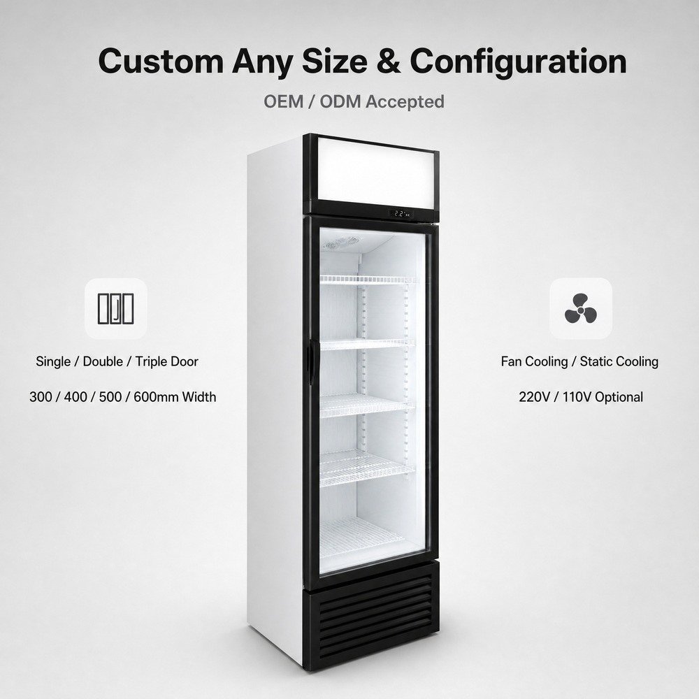 Single Door Glass Display Cooler — available configurations