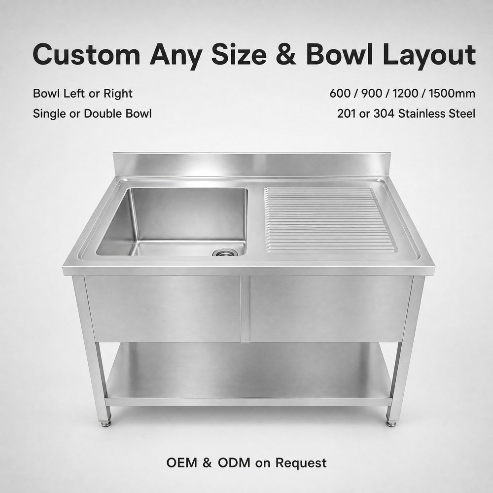 Sink Table with Ribbed Drainboard — available configurations