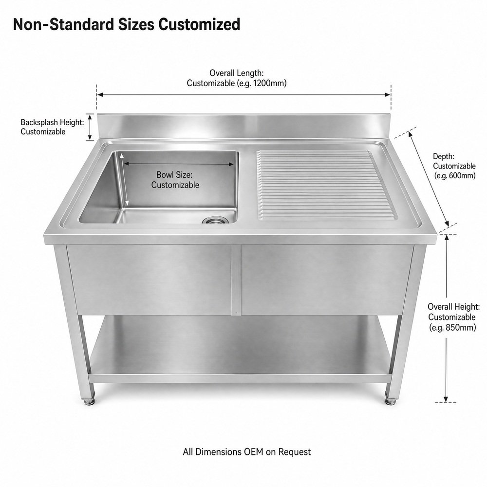 Sink Table with Ribbed Drainboard — dimensions