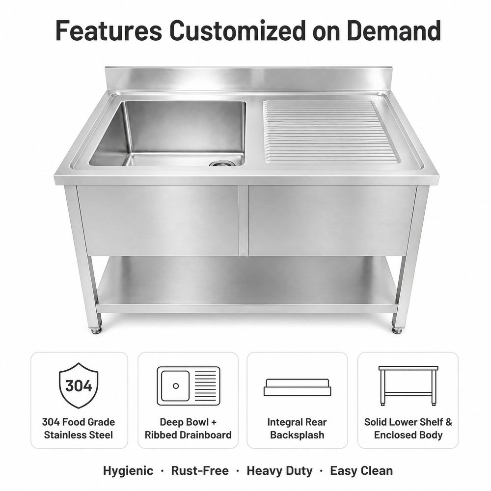 Sink Table with Ribbed Drainboard — key features