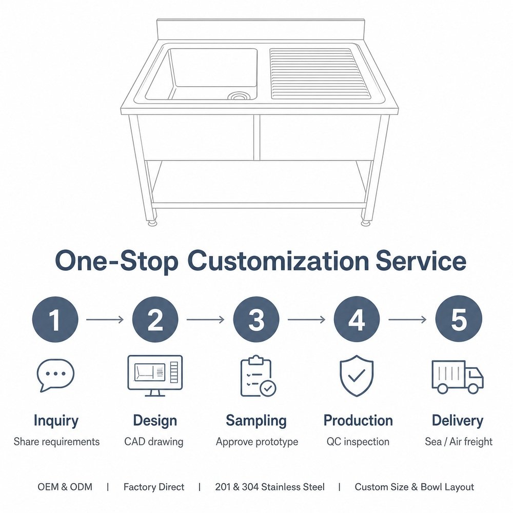 Sink Table with Ribbed Drainboard — OEM/ODM customization process