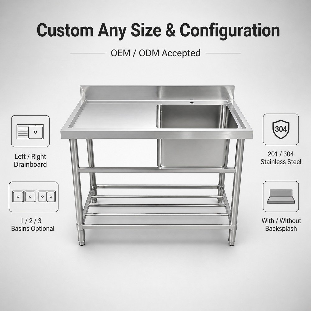 Sink Work Table with Undershelf — available configurations