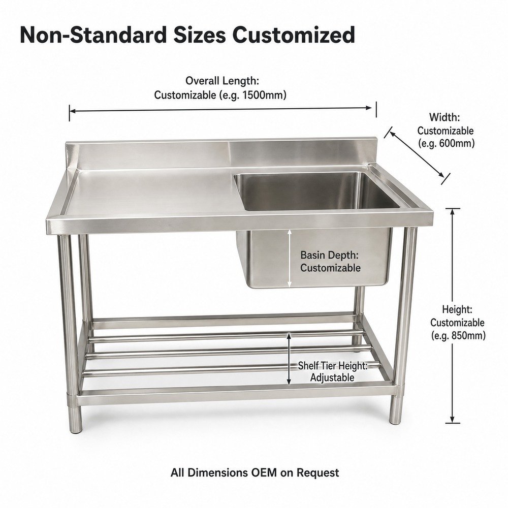 Sink Work Table with Undershelf — dimensions