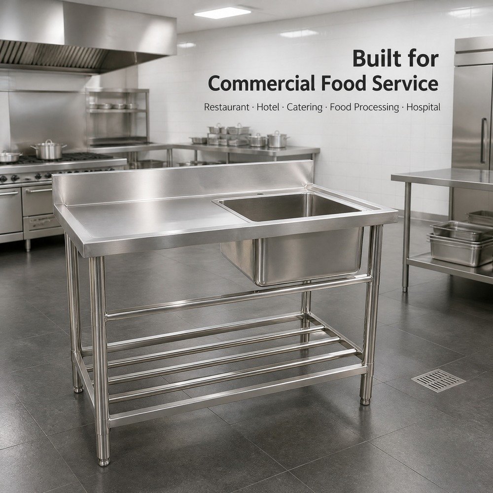 Sink Work Table with Undershelf — in commercial kitchen