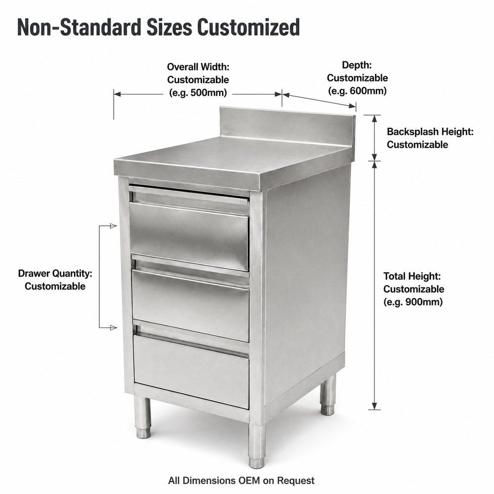 Stainless Steel 3-Drawer Cabinet — dimensions