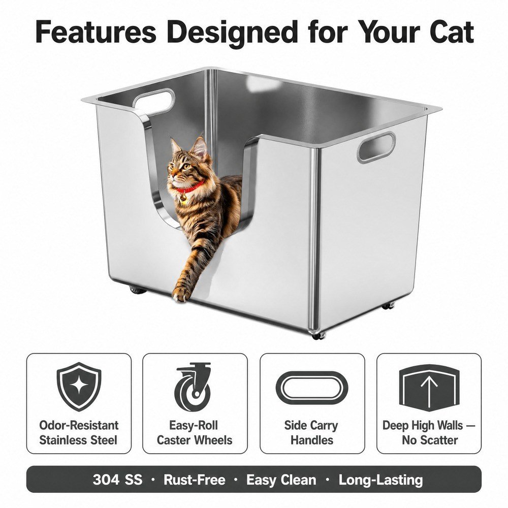 Stainless Steel Cat Litter Box &mdash; key features