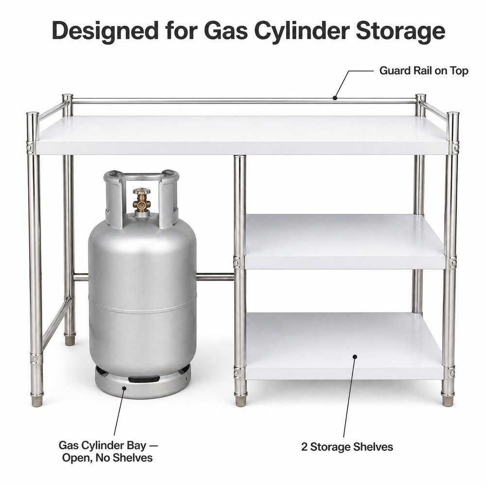 Stainless Steel Gas Cylinder Storage Rack — cylinder bay detail