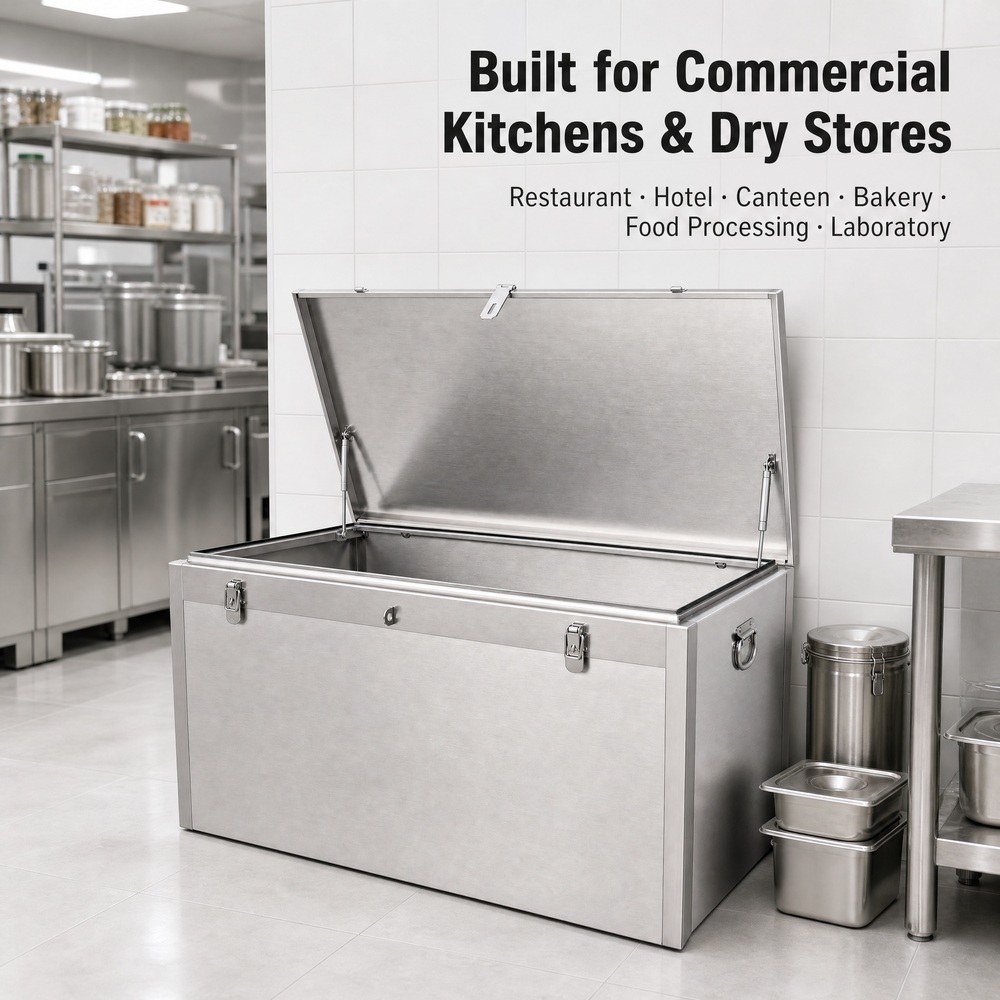 Stainless Steel Storage Box — in commercial kitchen
