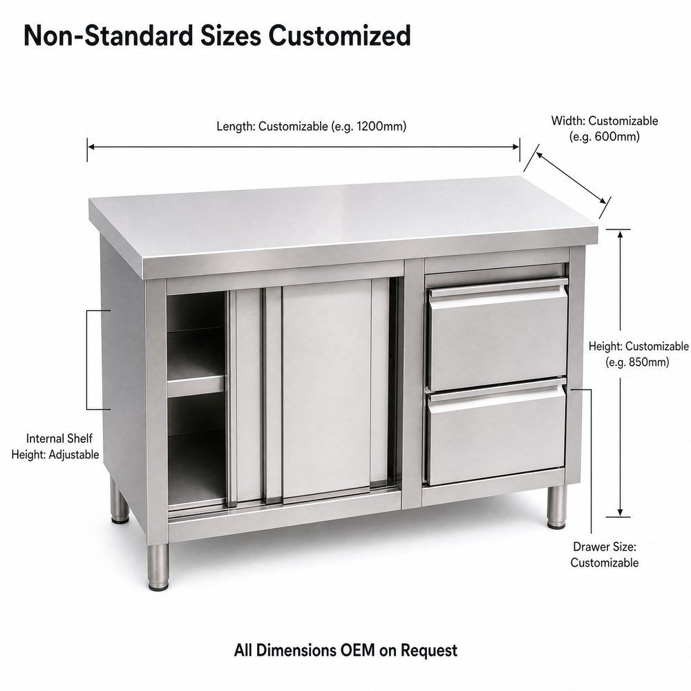 Stainless Steel Work Cabinet with Waste Bin Drawer — dimensions
