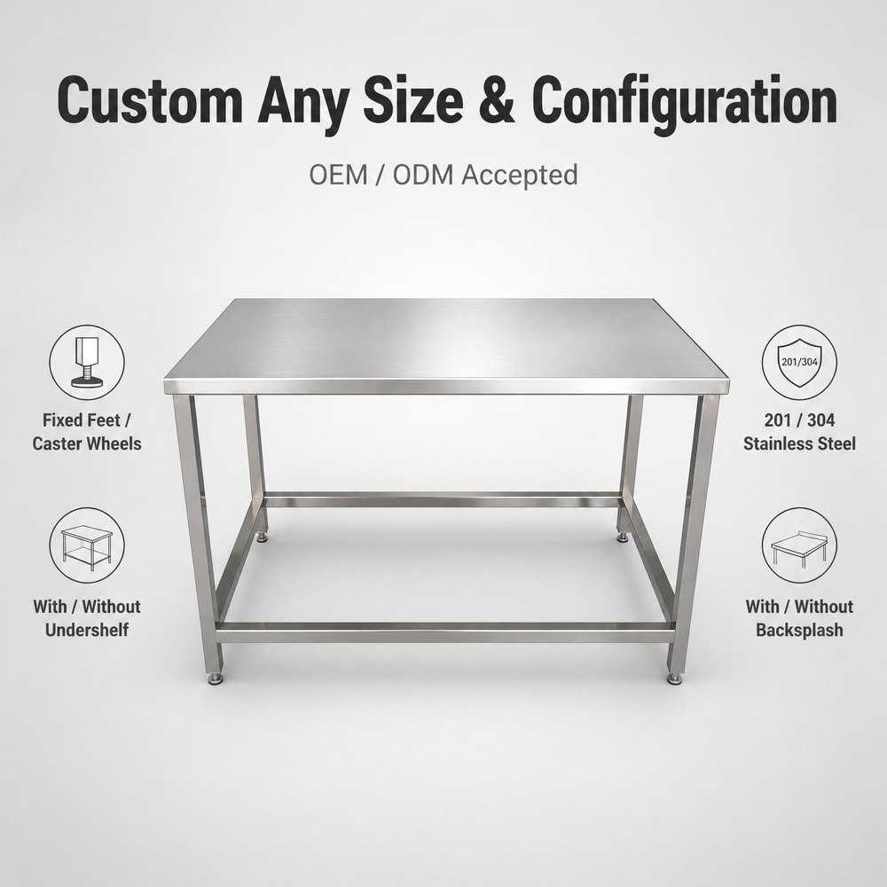 Stainless Steel Work Table — available configurations