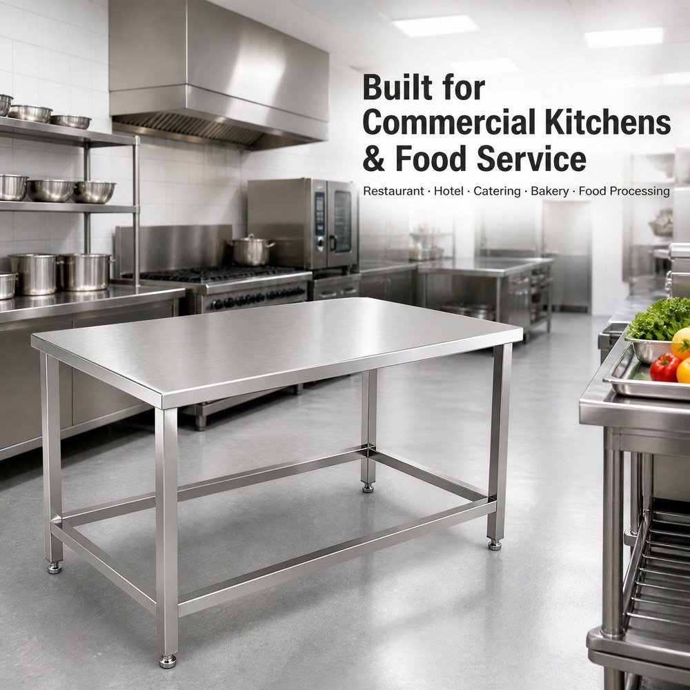 Stainless Steel Work Table — in commercial kitchen